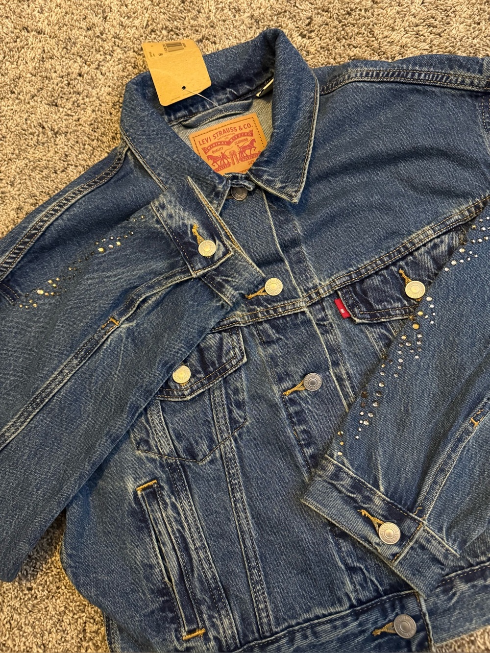 Levi's Dark Blue Denim Trucker Jacket with Stud Accents